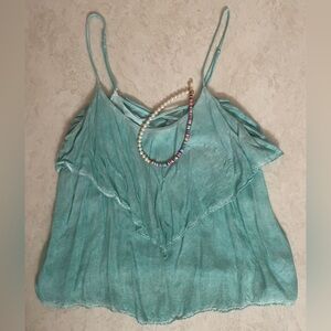 American Eagle Mineral Wash Turquoise Tiered Ruffle Camisole